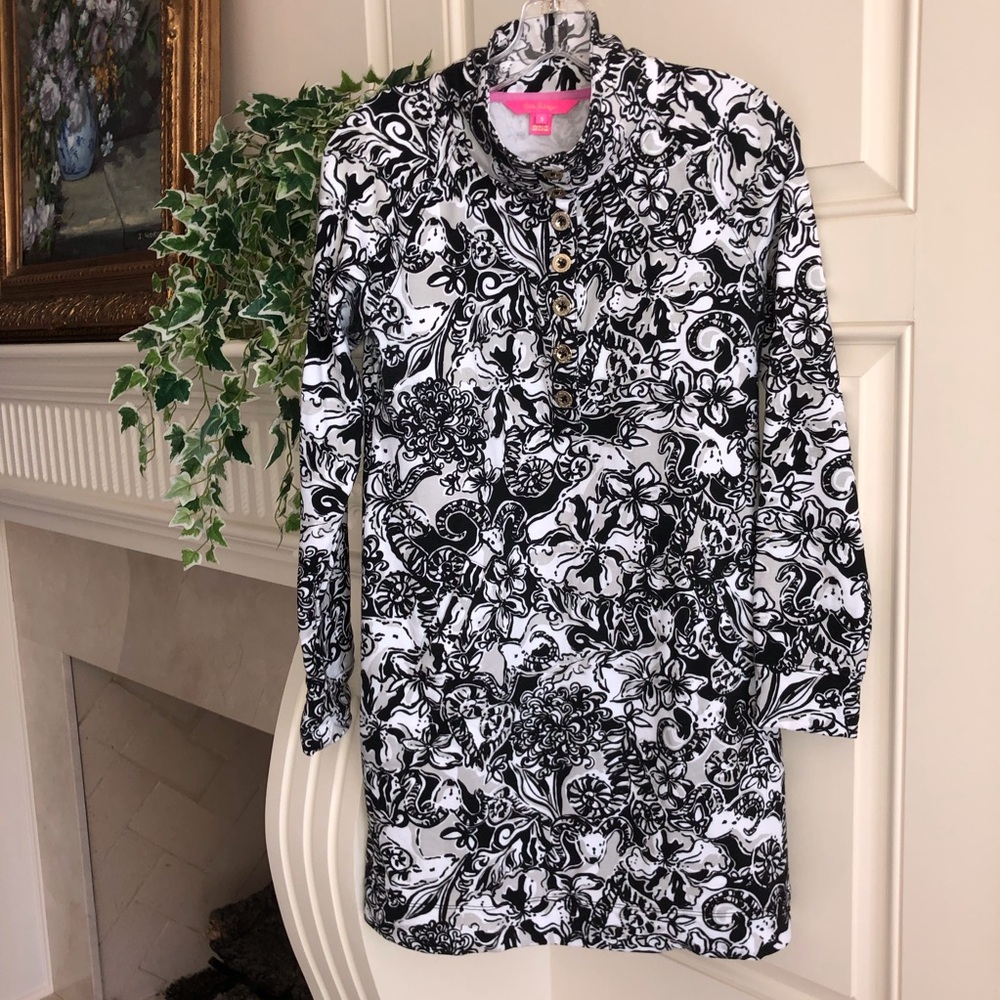 Lilly Pulitzer Skipper Dress in Black, Grey, White Pandemonium Print